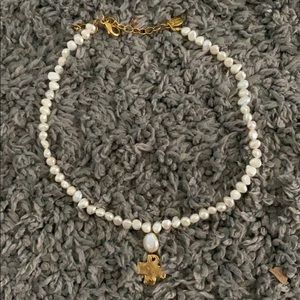 Susan Shaw Hammered cross pearl neckless